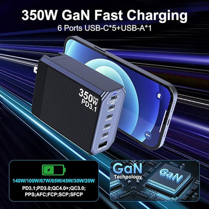 350W USB C Charger, 6-Ports PD3.1 140W Fast Charging Station, GaN Foldable Charger Block for MacBook Pro/Air, iPad, iPhone 16 15 Pro Max, Galaxy S24/S23 Ultra and More