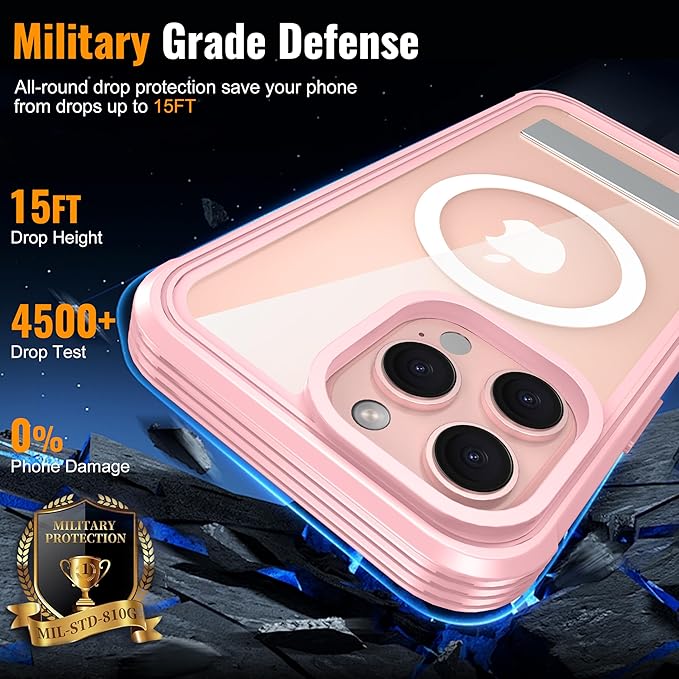 Magnetic & Stand for iPhone 16 Pro Max Case Built-in Privacy Screen Protector[360° Full Body Protection][Fit for Magsafe][Lens Protector] Heavy Duty Shockproof Case for iPhone 16 Pro Max Pink