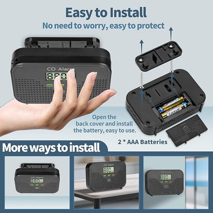 Carbon Monoxide Detector Powered by AA Battery (not Included),CO Monitoring Alarm with LCD Display Screen, Used for Home Basement Kitchen, Hotel Garage, Bedroom, Living Room Voice Alarm 4 Pack