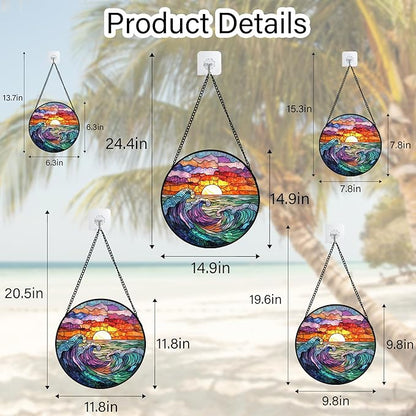 DASTOLL Stained Glass Window Hanging, Clouds and Sea Waves Suncatcher Diamond Glass Panel Hangings Scenery Sun Catchers Decor for Birthday for Women, Men, Wife, Aunt, and Mom 14.9 in