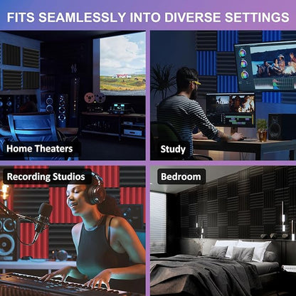JBER Acoustic Panels Studio Foam Wedges Fireproof Soundproof Padding Wall Panels 2" X 12" X 12" (24 Pack Wedge 2" - Charcoal)
