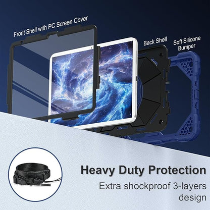 Case for iPad (A16) 11th Generation 11 Inch (2025) / iPad 10th Generation Case 10.9 Inch (2022) with 360° Rotating Stand Screen Protector Pen Holder Shoulder Strap, Navy Black