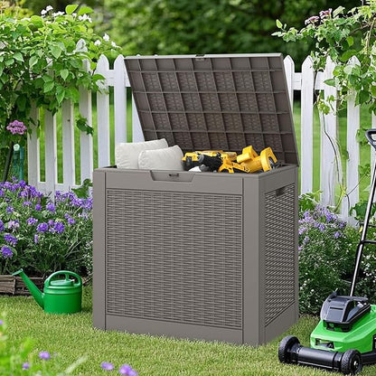 NUNU LAB 31 Gallon Outdoor Storage Box Waterproof, Outside Package Delivery Deck Boxes with Lockable Lid, Backyard Storage Bin For Garden Tools, Patio Cushions Accessories, Gray