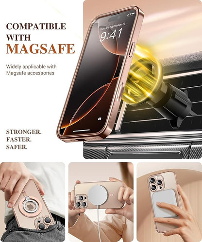 BERFY Magnetic for iPhone 16 Pro Case, Compatible with Magsafe, Built-in 9H Tempered Glass Screen Protector & Upgraded Camera Protection, Full-Body Plating Phone Case for 16 Pro 6.3", Desert Gold