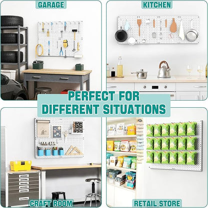 EVERHANGER Metal Pegboard Panels, Heavy Duty Pegboard Wall Organizer, Garage Wall Panels, Tool Storage Organization, 12"X16", 4pcs, White