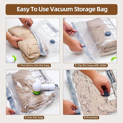 VACKFOX Travel Vacuum Storage Bags with Rechargeable USB Pump, 6 Pack Carry-On Size Compression Packing Bags for Luggage and Suitcase, Space Saver for Clothes and Clothing Travel