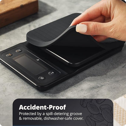 Greater Goods Coffee Scale with Timer – 0.1g Precision Digital Coffee & Espresso Scale for Pour-Over, Coffee Bean Weighing, Barista Brewing, Waterproof Cover, 3kg Capacity (Onyx Black)