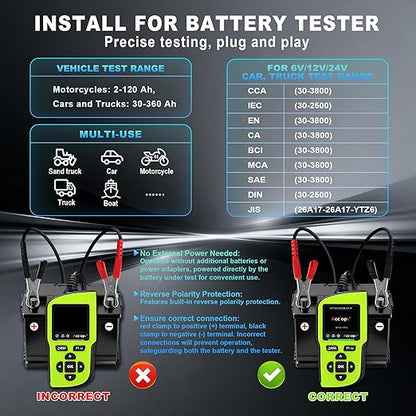 Acclope BT90 PRO 2-360Ah Battery Tester with Cloud Printing, 30-3800 CCA, 6V/12V/24V Digital Analyzer, SOH/SOC/Volt/Res/Cranking&Charging Test, Real‑Time Ambient Temp, AGM/EFB/Gel/Li