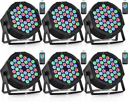 CO-Z Stage Lights 36 RGB LED Par Lights with Remote Control DJ Uplighting for Event Wedding Christmas Halloween Party Club Music Stage Lighting, 6 Pack