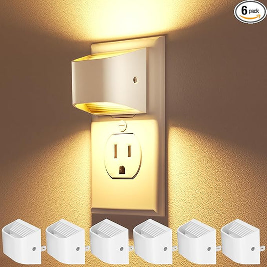 VOLISUN Night Lights Plug into Wall, 6 Pack Up and Down LED Night Light with Dusk to Dawn Light Sensor, 3000K Warm White Nightlight for Hallway, Bedroom, Bathroom, Kitchen White