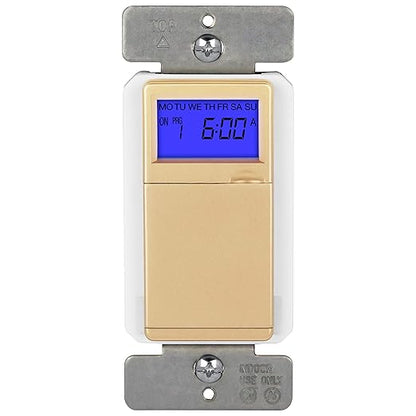 TOPGREENER Digital Astronomic Timer Switch, 7-Day Programmable Sunrise Sunset, Single Pole or 3-Way, Neutral Wire Required, 120VAC, UL Listed, TGT01-H-GD, Gold