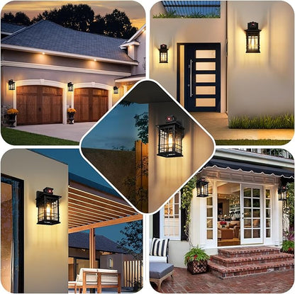 Motion Sensor Outdoor Wall Lights Black, Dusk to Dawn Outside Porch Lights Fixture Wall Mount, Waterproof Exterior Light Fixtures, 2-Pack Matte Black Wall Sconces Lantern for House Patio Garage
