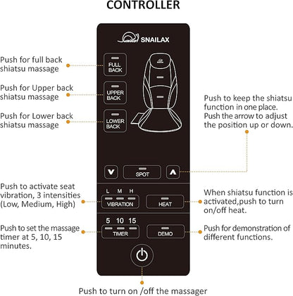 Snailax Shiatsu Back Massager with Heat Massage Chair Pad Kneading Back Massager for Pain Relief Deep Tissue Chair Massage Pad for Office Home
