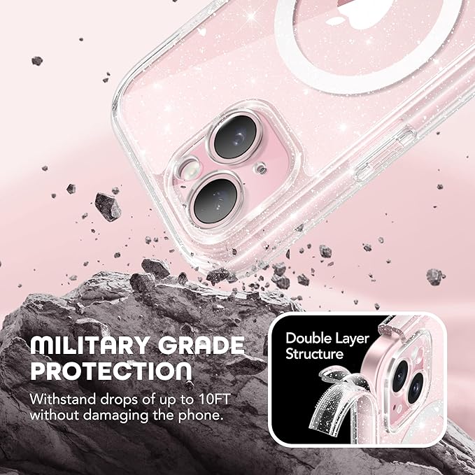 Magnetic for iPhone 15 Plus Case, Compatible with MagSafe, Built-in Privacy Screen Protector and Camera Protection, Anti Spy Full Body Dustproof Shockproof Hard Phone Case 6.7", Shiny Clear