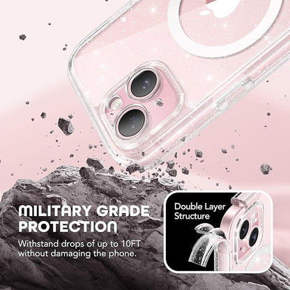 Magnetic for iPhone 15 Plus Case, Compatible with MagSafe, Built-in Privacy Screen Protector and Camera Protection, Anti Spy Full Body Dustproof Shockproof Hard Phone Case 6.7", Shiny Clear