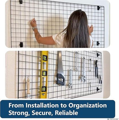 NACETURE Grid Wall Panels- 4 Pcs 2x4 ft Black Grid Wall Panel Display with 16 Gridwall Hooks & 10 S-Hooks, Space Saving Wire Mesh Panels for Retail, Garage, Home & Office Storage