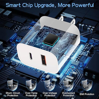 Dual Port A/C Charger for iPhone 17 16 15,Double USB A/C Charger Fast Charging Block,2Pack Quick USB C Chargers Fasr Charging 6FT Type C Cable for iPhone 17/17 Pro Max/17 Air/16 Pro/16e/15 Plus/15 Pro