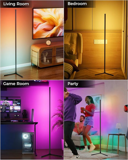 boostool LED Corner Lamp, 65" RGB Corner Floor Lamp with 16 Million DIY Colors, 216 Dynamic Light Effects and Music Sync - App and Remote Control LED Lamp for Bedroom, Living Room, Gaming Room
