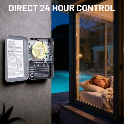 T104M Mechanical Timer Switch Mechanism Only, Heavy-Duty Timer Switch for Pool Pumps, 120V 40A DPST, 24-Hour 12 ON/Off Cycles - for Lights, Water Heaters, Fans, HVAC Systems