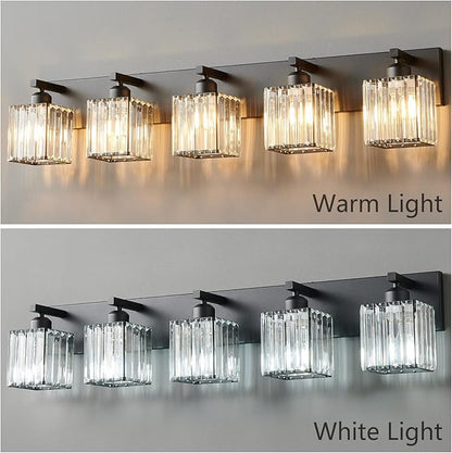 FDPBY Modern Black Crystal Bathroom Vanity Light - 5-Lights Wall Light Fixtures