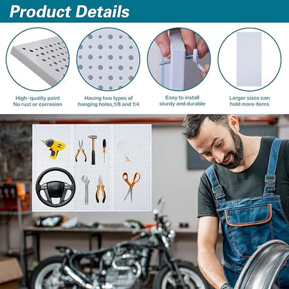 Daanxw Pegboard Rack Garage Storage Steel Horizontal PegBoard Pack,Steel Pegboard Heavy Duty- 3 Pack 16-Inch X 36-Inch Metal Peg Board Tool Organization Panels (White)