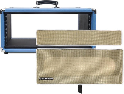 Sound Town Vintage 4U Amp Rack Case, 12.5" Depth with Rubber Feet, Dust Cover, Kickstand, Beau Blue (STVRC-4BL)