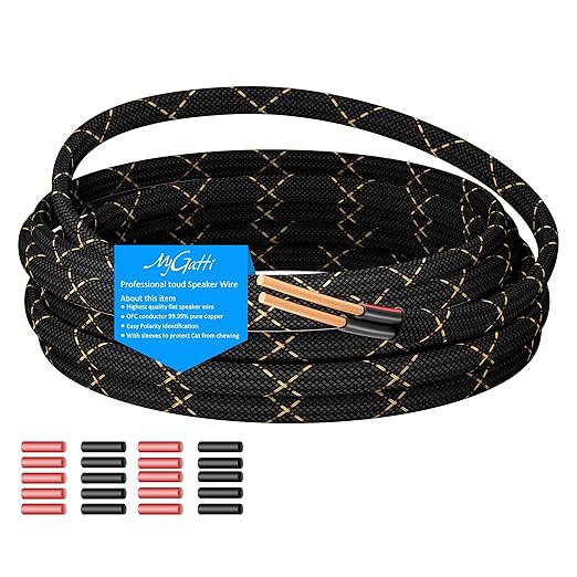 16/2 Speaker Wire 35 Feet, 16AWG Gauge Speaker Cable, Direct Burial, Durable Nylon Braided, in Wall, 2 Conductors, OFC Oxygen-Free Copper, for Car Audio Stereos, Home Theater, Surround Sound, Radio