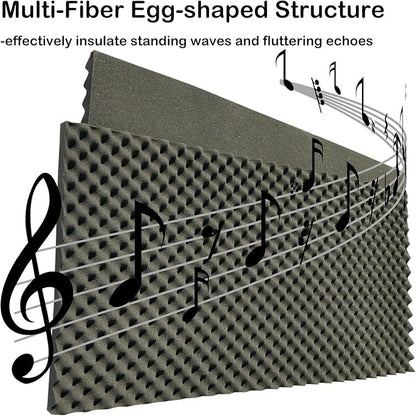 KTOESHEO 2 PCS Acoustic Panels,48''X24''X2'' Egg Crate Foam Soundproof Foam Wall Panels,High Density Fireproof Noise Cancelling Foam Studio Foam Panel,Noise (Black)