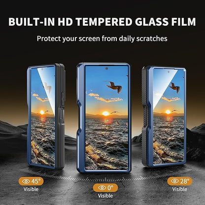 TONGATE for Z Fold 6 Case with Ring Stand, Built-in S Pen Holder & Glass Screen Protector Shockproof Rugged Z6 Phone Case with Slide Camera Cover & Belt Clip for Samsung Galaxy Z Fold 6 2024, Blue