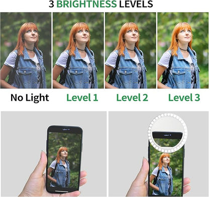 XINBAOHONG Selfie Ring Light Rechargeable Portable Clip-on Selfie Fill Light with 36 LED for Smart Phone Photography, Camera Video, Girl Makes up Black …
