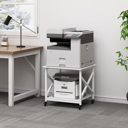 Fannova 23.6 x 23.6 Inches Large Printer Stand, 2 Tier Square Printer Table with Storage Shelf for Home Office, Multi-use Rolling Cart with Wheels for Laser, 3D Printer and Mini Fridge - White