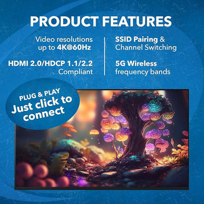 OREI Wireless HDMI Extender Transmitter & Receiver Dongle UtraHD 5.1-5.2 Ghz Up to 4K @ 60Hz - Upto 150 Feet - Perfect for Streaming from Laptop, PC, Cable, Netflix, YouTube, PS4 to HDTV/Projector