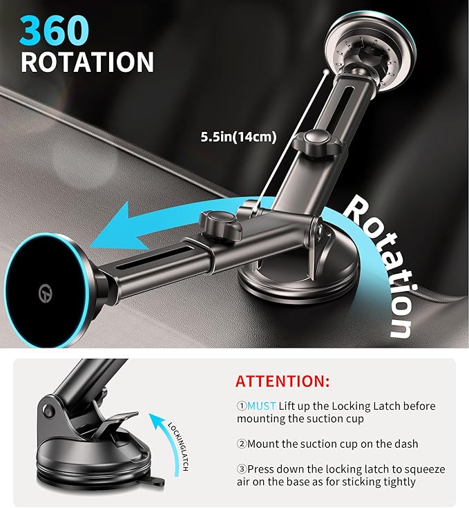 for Mag-Safe Car Mount Charger Dash Vent Windshield Wireless Car Charger with LED Light, Strong Magnetic Phone Holder for Car for iPhone 16 15 14 13 12 Series(Cyan)