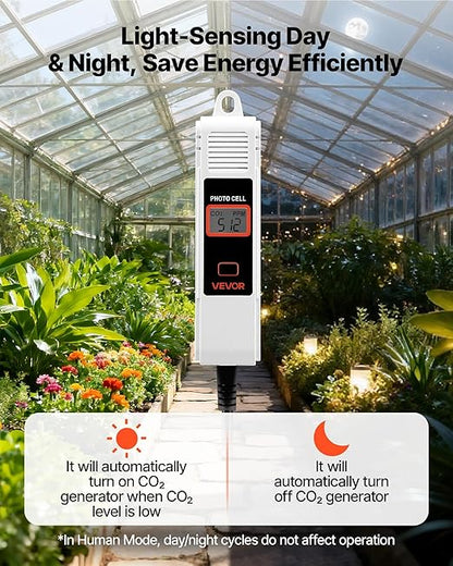 VEVOR Carbon Dioxide Monitoring Controller, Dual Outlets Carbon Dioxide Controller, CO2 Meter Monitor Day and Night Detection Feature, NDIR CO2 Sensor for Green House, Laboratories, Classrooms, Home