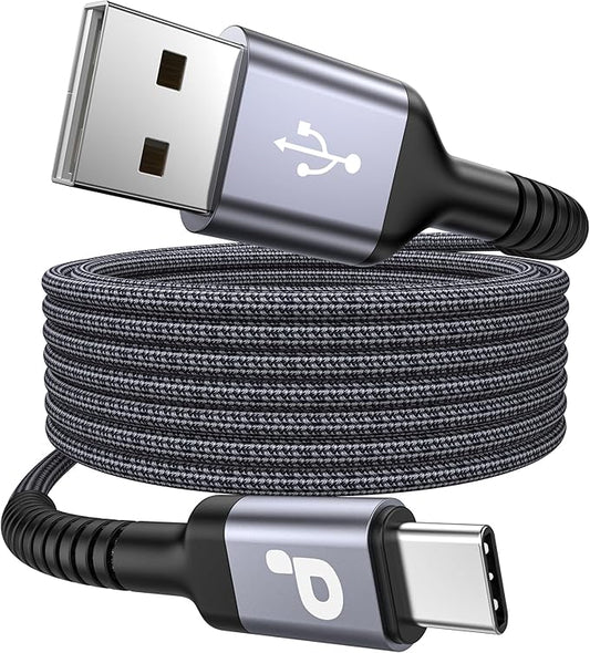 Extra Long USB A to USB C Cable 15FT, USB C Cable Fast Charging, Upgraded Extra Durable Braided USB C Cord for iPhone 17 16 15 Pro Max, MacBook Pro, Sam sung Galaxy S10 S9 Plus, LG and More-1Pack