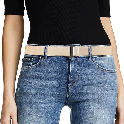 JASGOOD Women No Show Stretch Belt Elastic Web Strap Belt with Flat Buckle for Jeans Pants Dresses