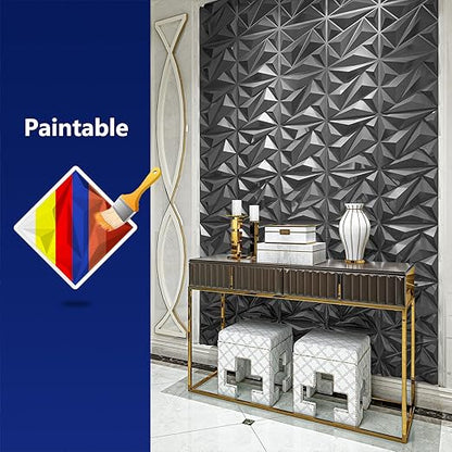 Art3dwallpanels 33 Pack 3D Wall Panel Diamond for Interior Wall Décor, PVC Textured Wall Panels, 12''x12'' Cover 32.Sq.Ft. Silver
