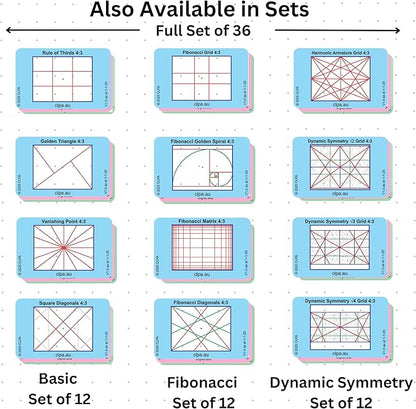 CLPA Basic Photographic Viewfinder Set: Rule of Thirds, Square Diagonals, Vanishing Point & Golden Triangle for Art, Photography, & Video