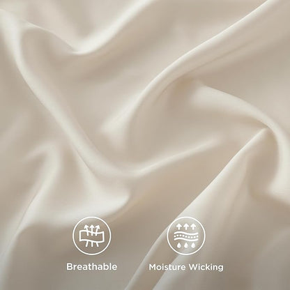 Bedsure Queen Sheet Set, Rayon Derived from Bamboo, Cooling Sheets, Breathable & Soft, Deep Pocket Up to 16", Hotel Luxury Silky Bedding for Hot Sleepers, Light Beige