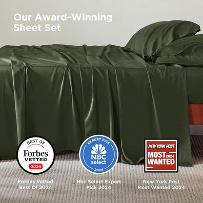 Bedsure King Size Sheets Set, Cooling Sheets for Hot Sleepers, Rayon Derived from Bamboo, Breathable & Soft, Deep Pocket Up to 16 Inches, Hotel Luxury Silky Bedding, Olive Green