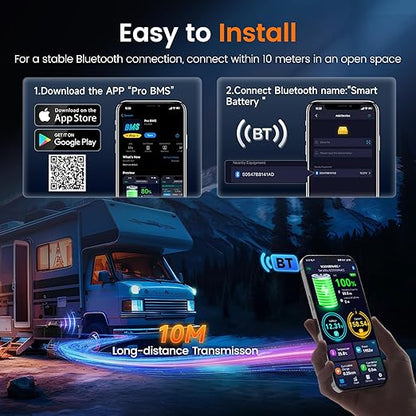 ANCEL BM1000 Bluetooth Battery Monitor with 400A Shunt, Wide 10-120V Range Smart Battery Meter, Real-Time Voltage Current SOC Tracking, Compatible with RV, Solar, Marine & Off-Grid Systems