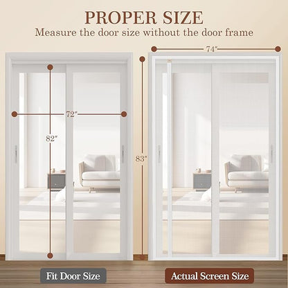 Yotache White Reversible Left Right Side Opening Magnetic Screen Door Fits Door Size 72 x 82, Unobstructed View Screen Mesh Net for Balcony, French, Sliding Glass Door, Actual Screen Size 74" x 83"