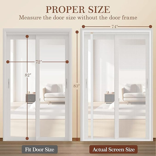 Yotache White Reversible Left Right Side Opening Magnetic Screen Door Fits Door Size 72 x 82, Unobstructed View Screen Mesh Net for Balcony, French, Sliding Glass Door, Actual Screen Size 74" x 83"