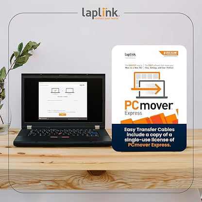 LAPLINK Easy Transfer Cable, Includes PCmover Express Data Transfer Software and High Speed Ethernet Cable, Single Use License, Only Transfers Files and Settings. Compatible with Windows 11