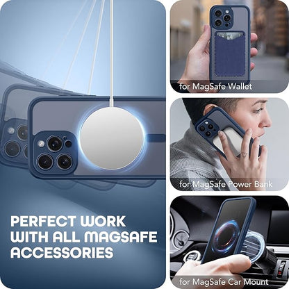 Magnetic for iPhone 15 Pro Case, Compatible with MagSafe, Built-in Privacy Screen Protector and Camera Protection, Anti Spy Full Body Dustproof Shockproof Hard Phone Case 6.1", Dark Blue