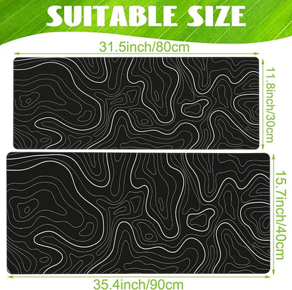 Eflxamz Desk Mat,Black Topographic Contour Map Desk Pad,Topographic Contour Large Gaming Mouse Pad for Desk,Extended Big Computer Keyboard Mouse Pad with Non-Slip Base and Stitched Edge,31.5"x11.8"
