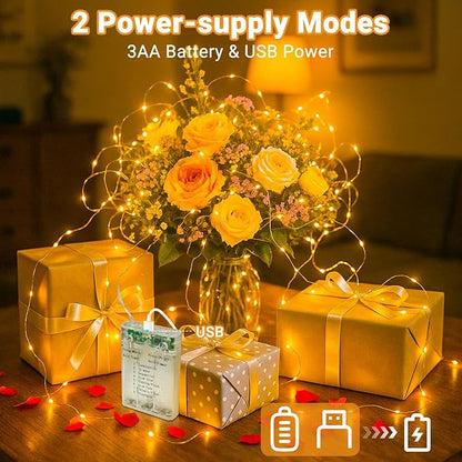 6-Pack 33FT 100 LED Fairy Lights Battery Operated with Timer, Twinkle Lights Indoor Outdoor 8 Modes for Bedroom Centerpiece Patio Jar Party Christmas Decoration Warm White
