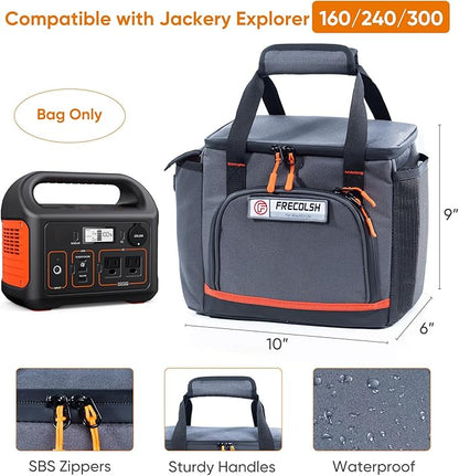 FRECOLSH Travel Carrying Case Compatible with Jackery Explorer 300/240/160, Portable Power Station Storage Case with Water- proof Bottom and Front Pockets for Jackery Accessories Solar Generator