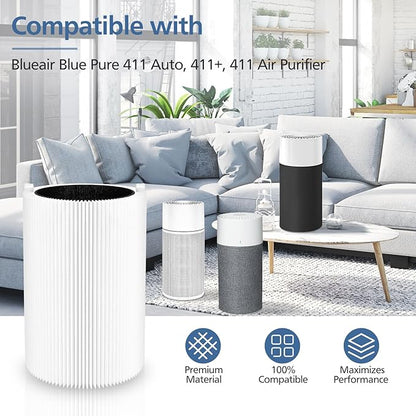 Blue Pure 411 Replacement Filters Compatible with Blueair Blue Pure 411 Genuine, 411+, 411 Auto and MINI Air Purifier, Include 2 Particle and 2 Activated Carbon