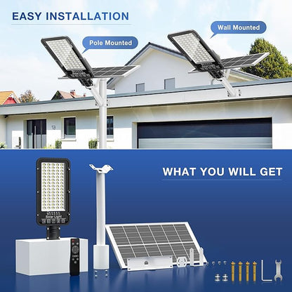 OKPRO 12000W Solar Street Lights Outdoor - 6500K Commercial Parking Lot Lights Dusk to Dawn, Waterproof Solar Powered with Remote Control, High Brightness Solar Street Light for Driveway/Yard/Garage
